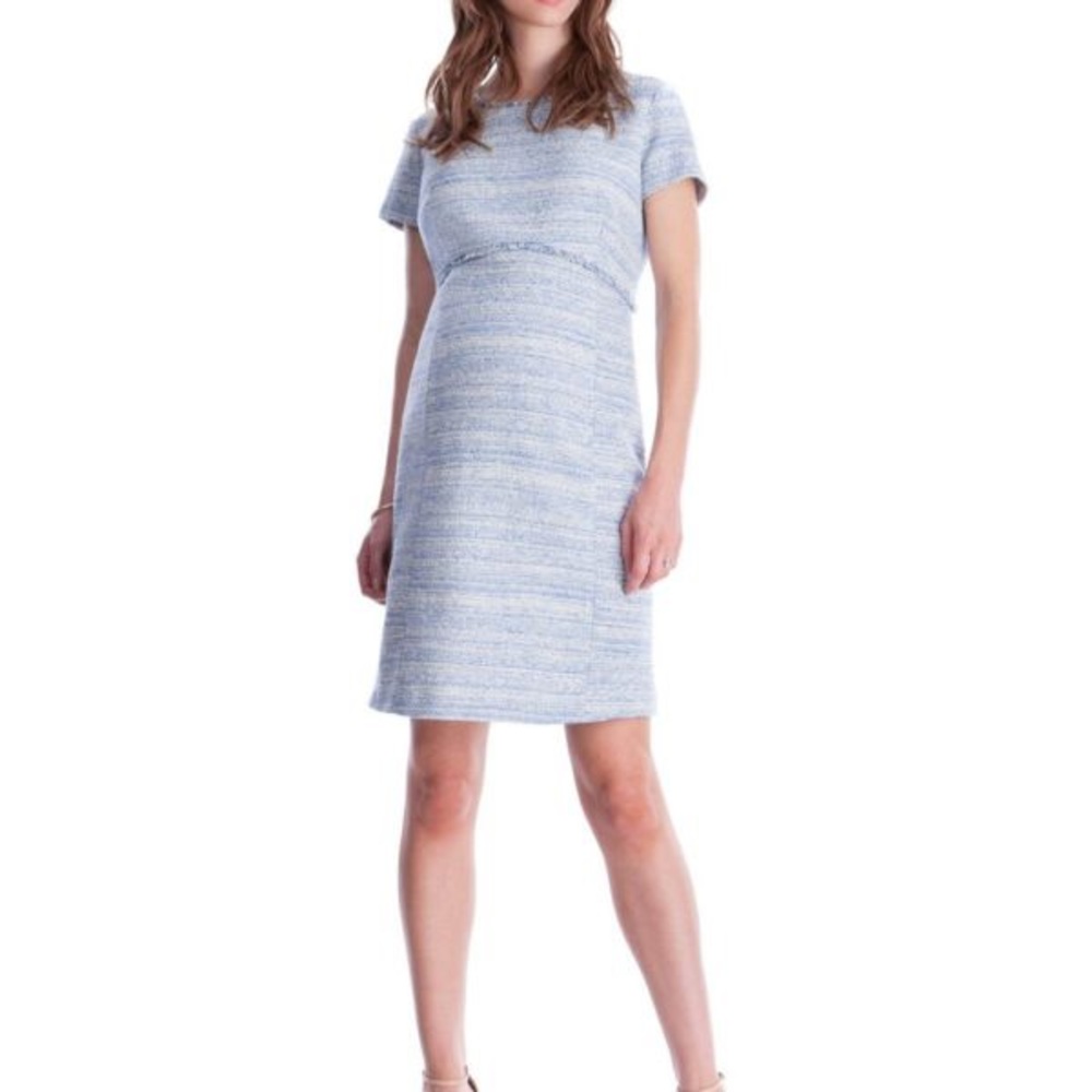 Sky Blue Bouclé Maternity Shift Dress